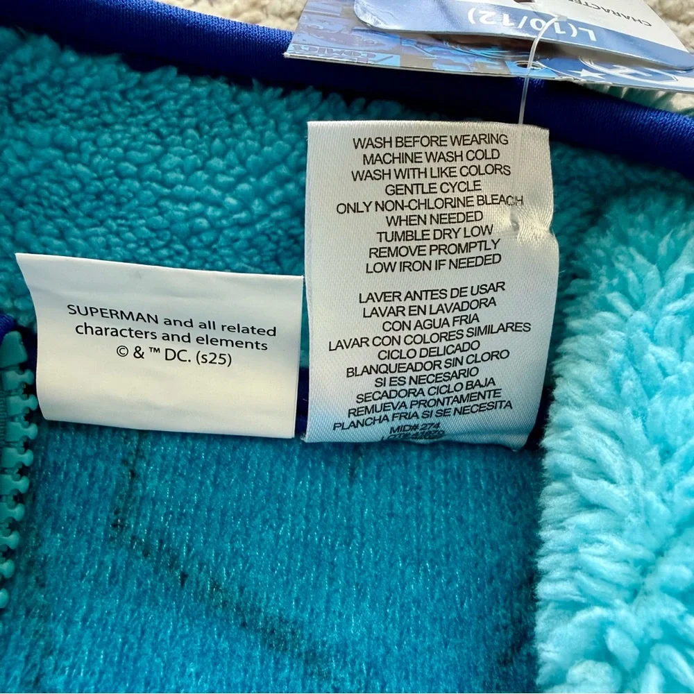 NWT-Boys Superman Sherpa Quarter Zip w/ Pockets Sz L (10/12) Cozy Warm - Picture 6 of 11